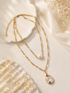 Aanura Double Layer Gold Chain Necklace with Shell