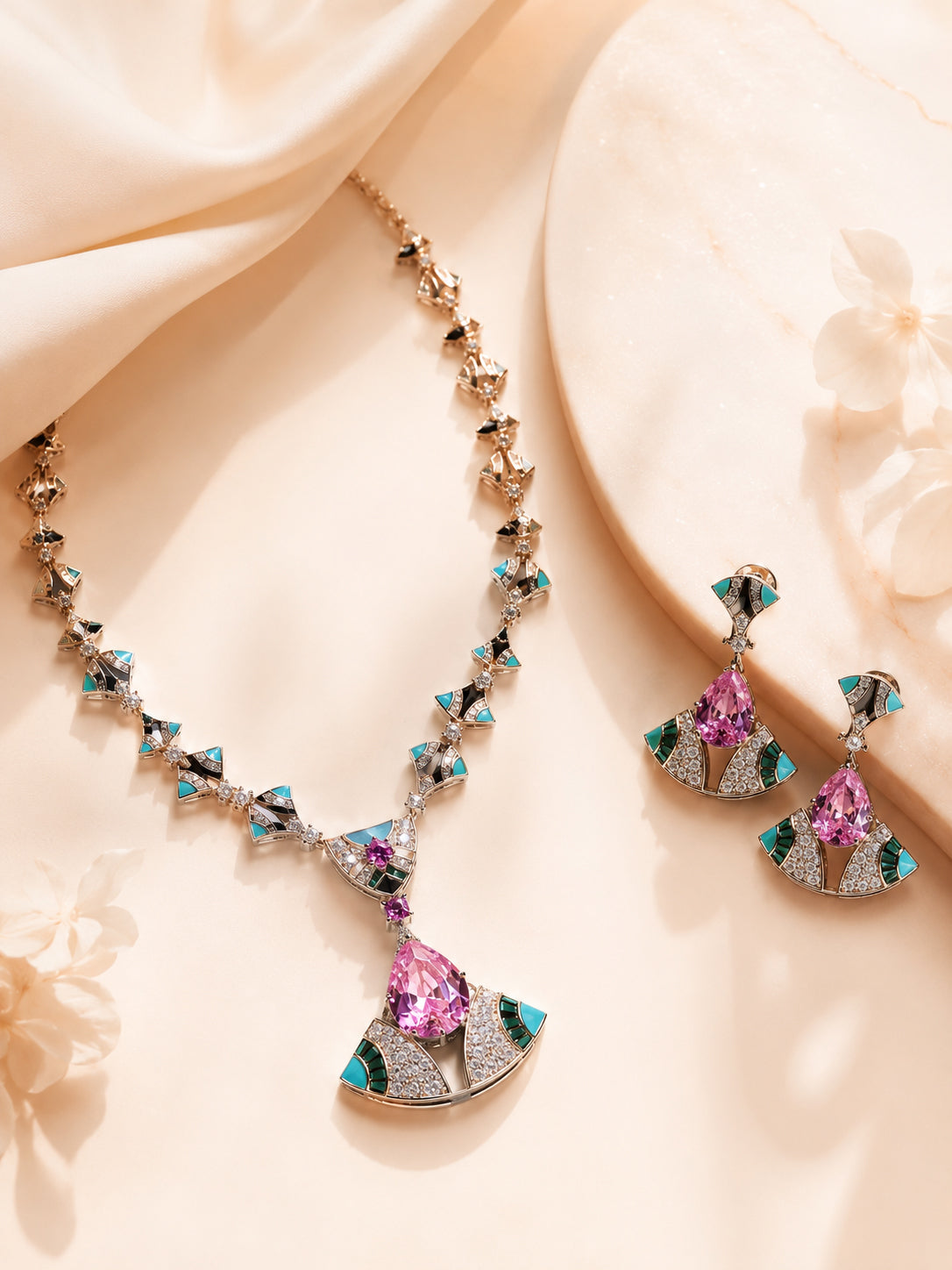 Aanura Pink Tourmaline Statement Necklace Set