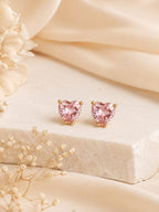18K Gold Plated Anti-Tarnish Pink Heart Stud Earrings