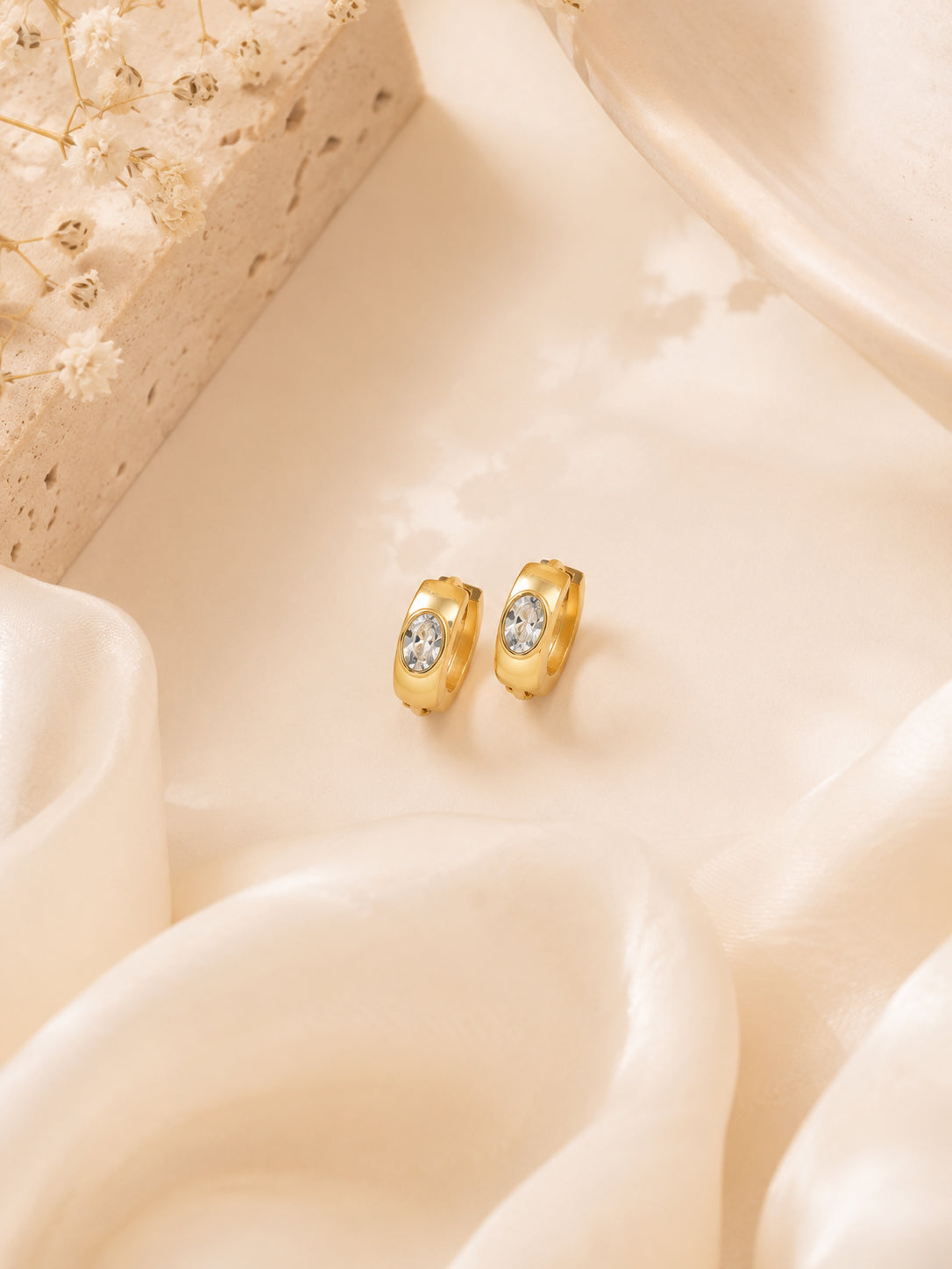 Rhodium Plated Solitaire Crystal Stud Earrings