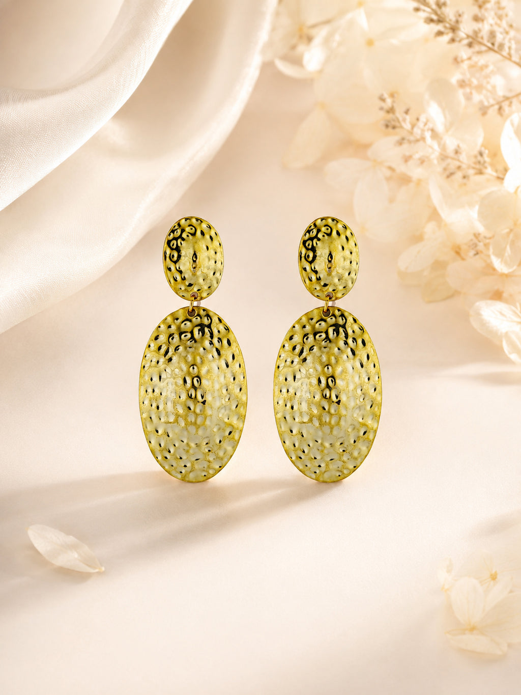 Aanura Textured Gold Oval Statement Earrings