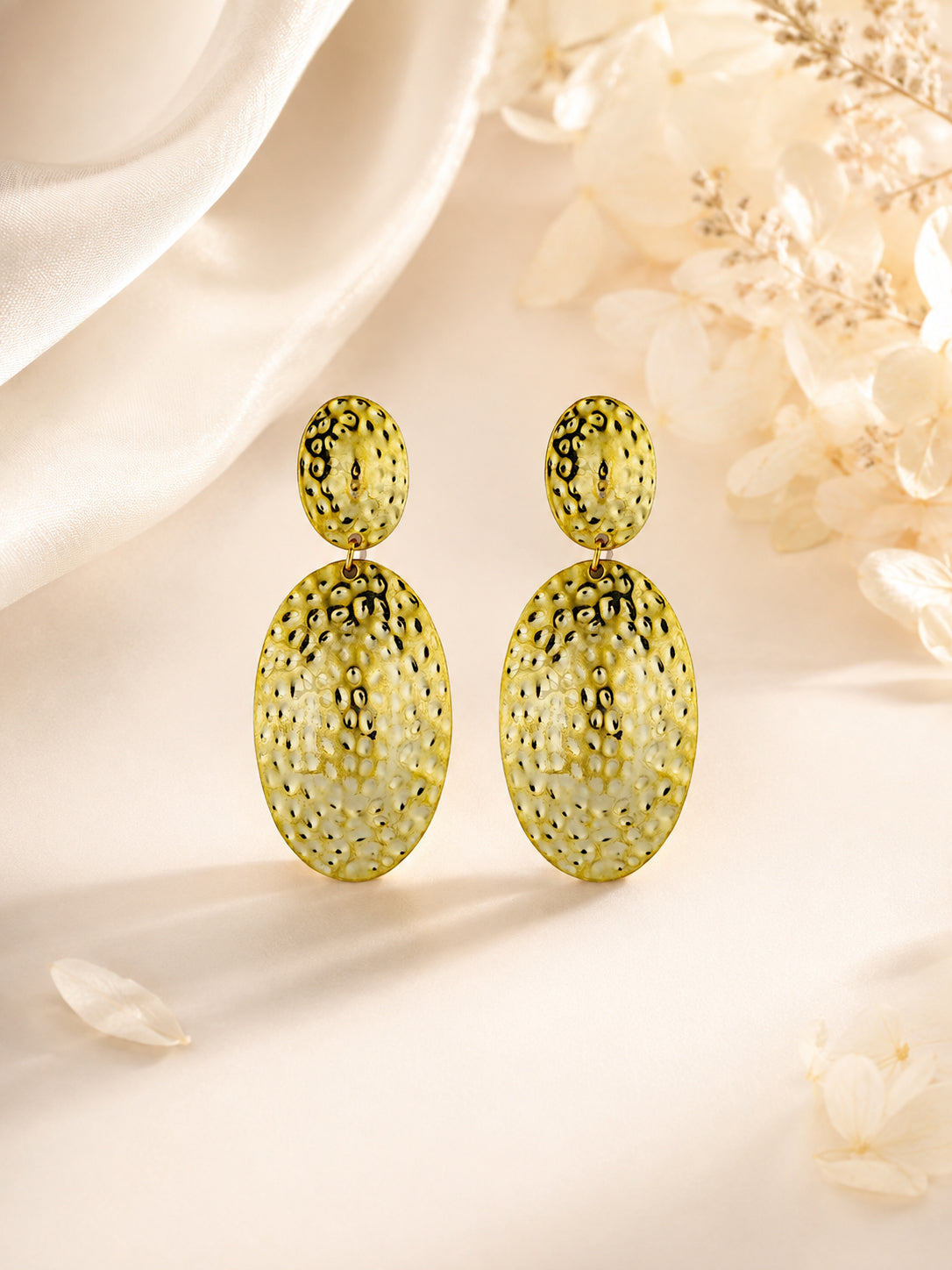 Aanura Textured Gold Oval Statement Earrings