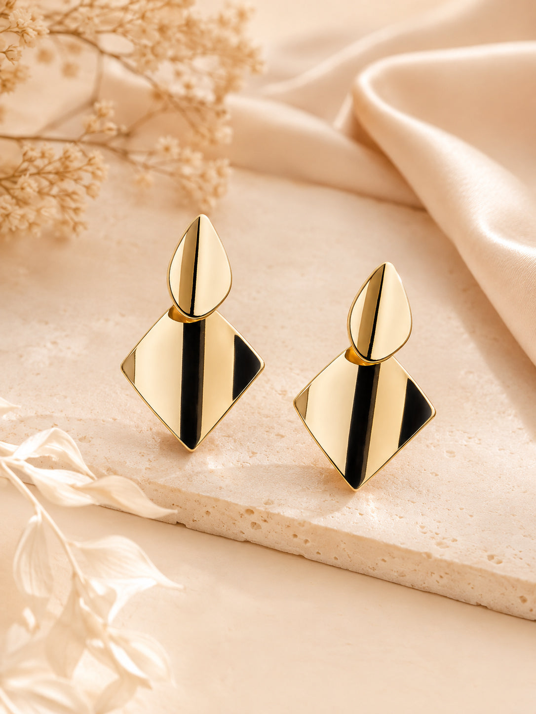 Aanura Modern Geometric Gold Statement Earrings