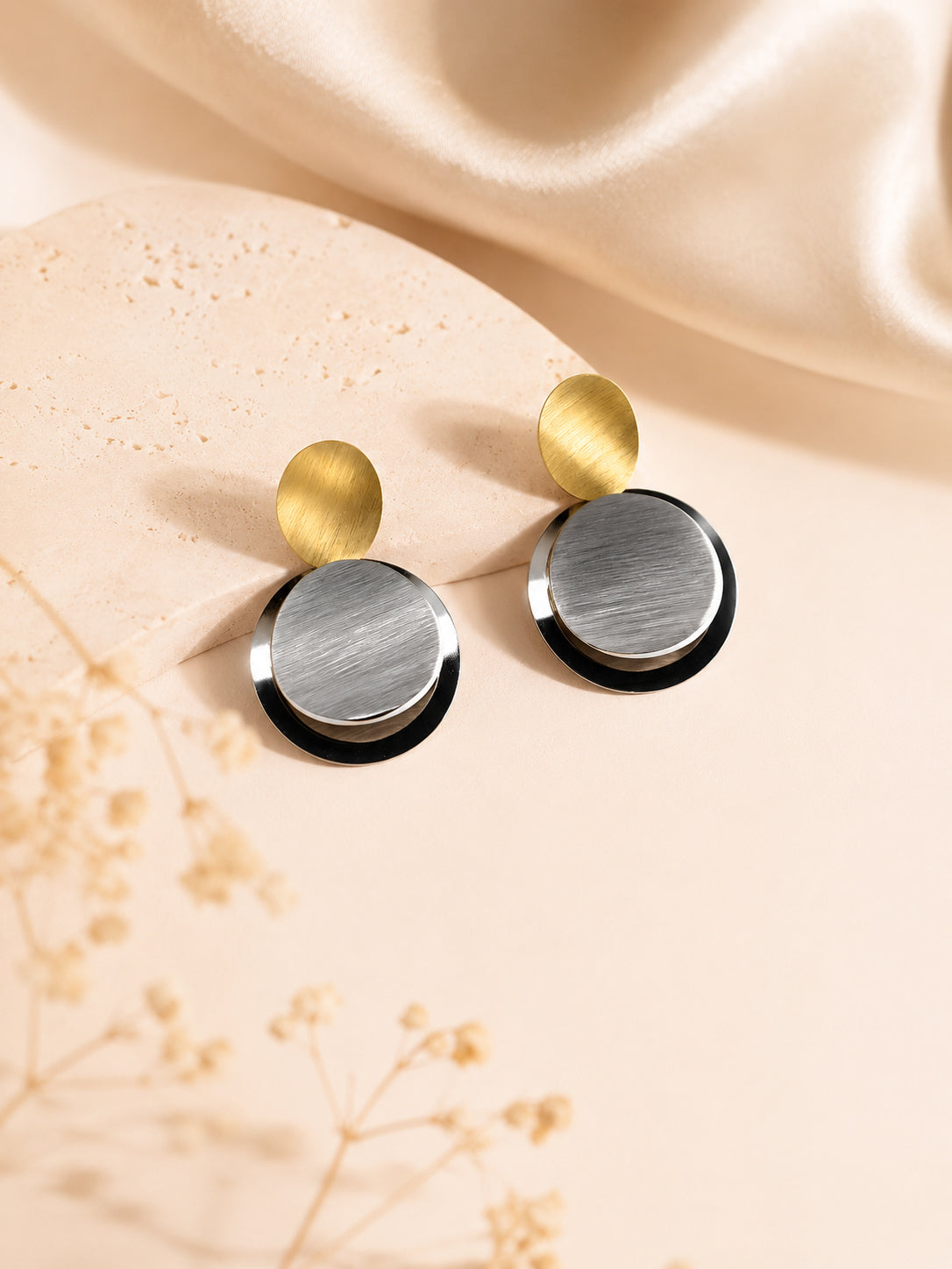Aanura Dual Tone Modern Circle Earrings