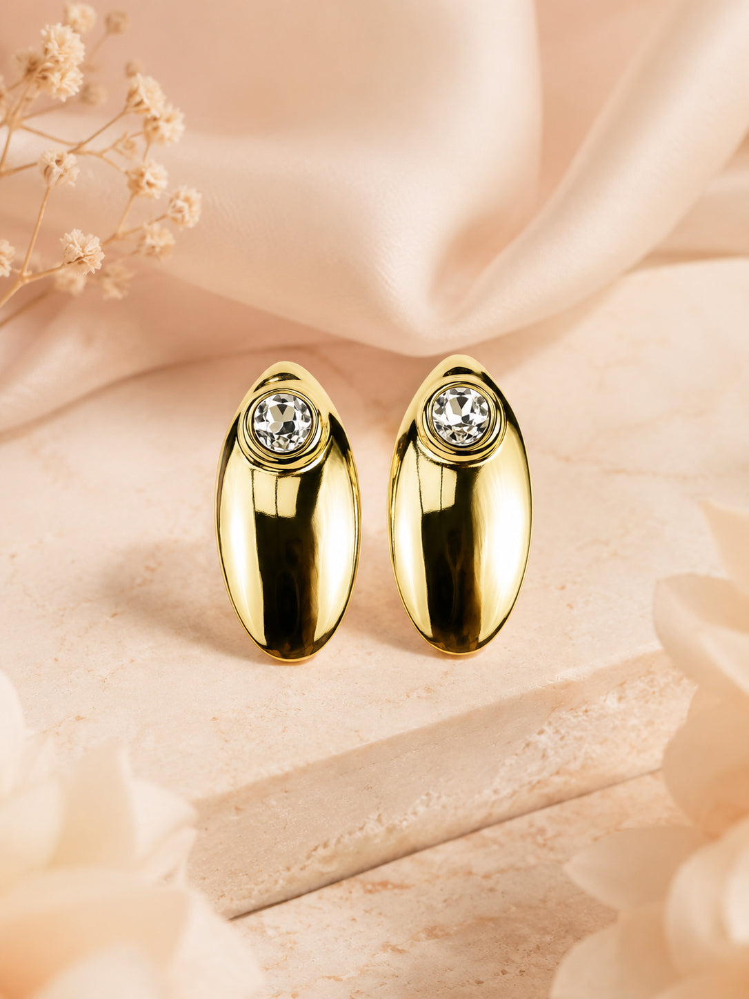 Aanura Crystal Gold Oval Stud Earrings