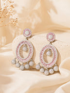 Aanura Pink Baguette Oval CZ Cluster Drop Earrings