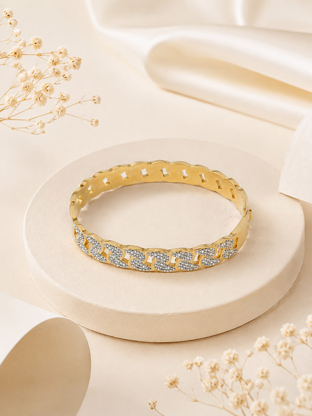 Aanura Crystal Link Gold Plated Bangle Bracelet