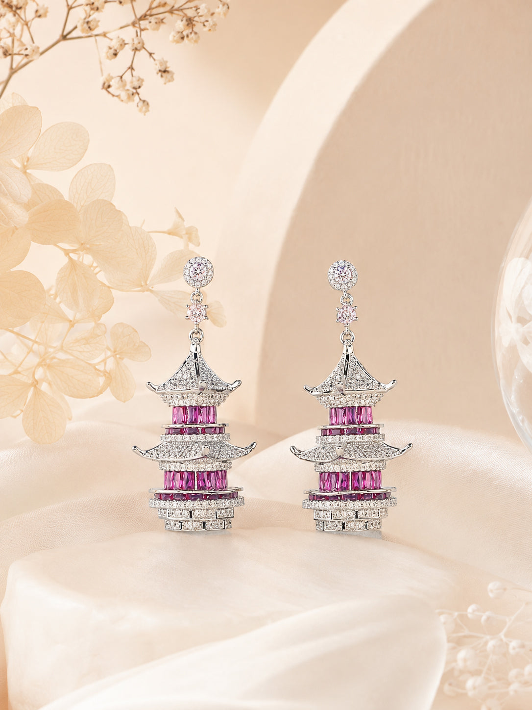 Aanura Ruby Pagoda-Inspired Statement Earrings