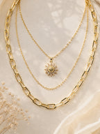 Aanura Gold Layered Sun Pendant Necklace