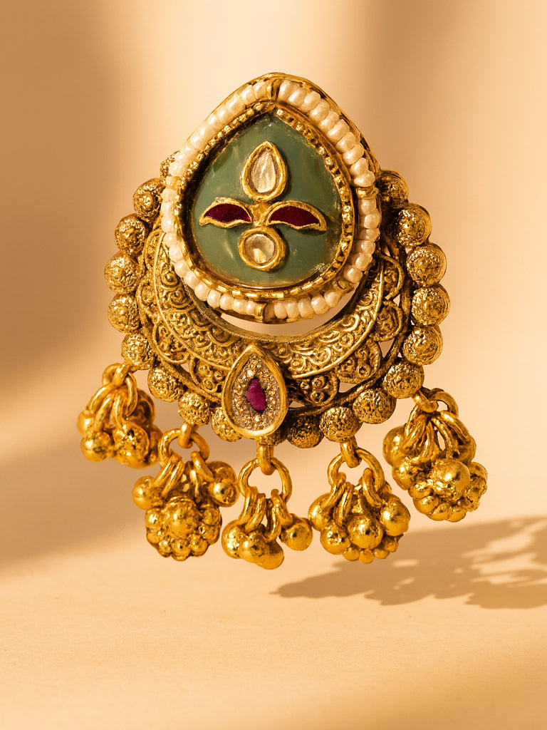 Aanura Gold-Plated Ruby Green Heritage Ring