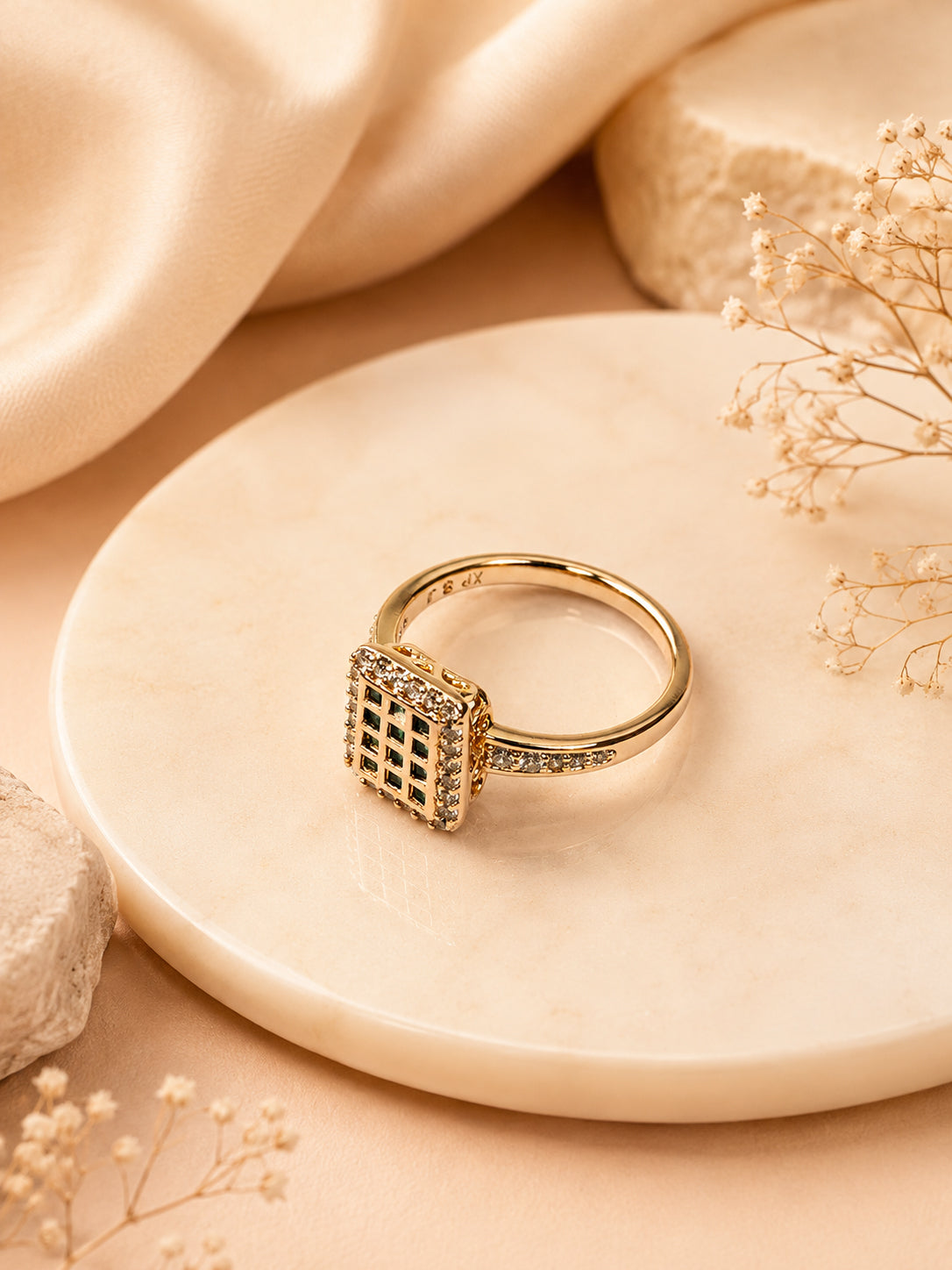 18K Gold Plated Square Stone Anti-Tarnish Waterproof Ring