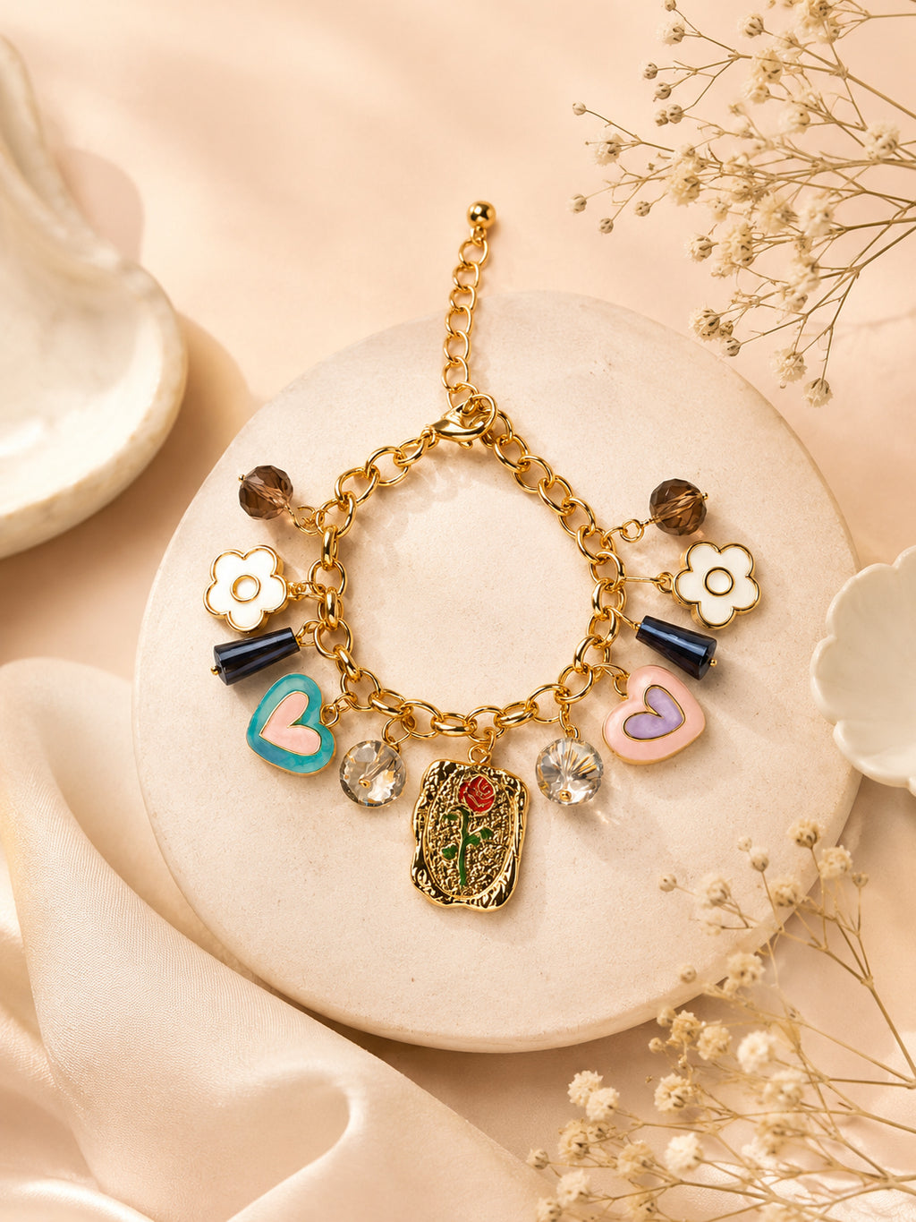Aanura Heart & Floral Multicharm Bracelet