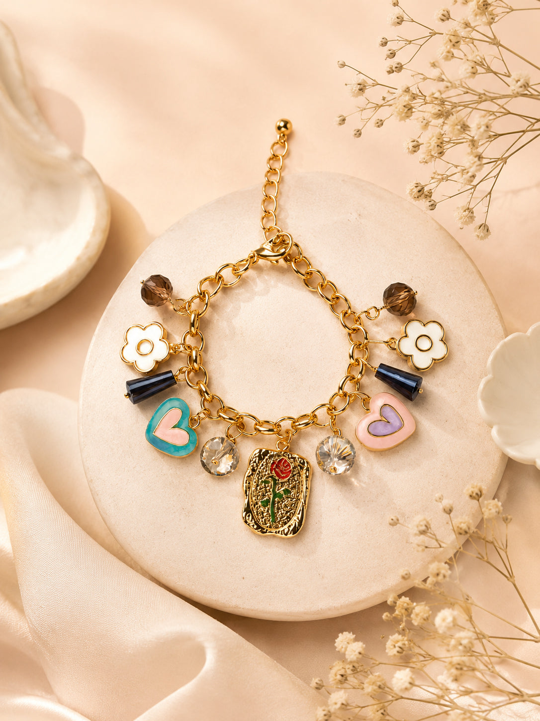 Aanura Heart & Floral Multicharm Bracelet