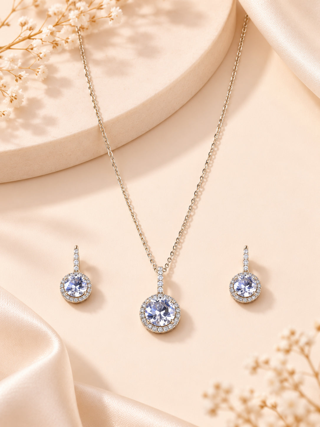 Aanura Solitaire Diamond Necklace & Earrings Set