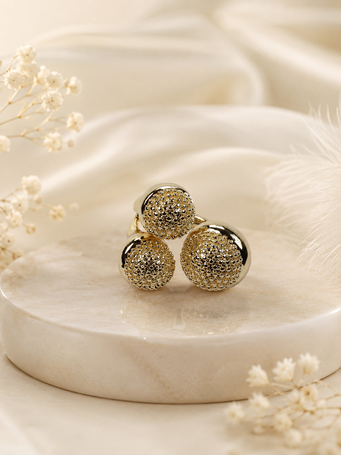 18K Gold-Plated Triple Disc Textured Ring – Anti-Tarnish & Waterproof