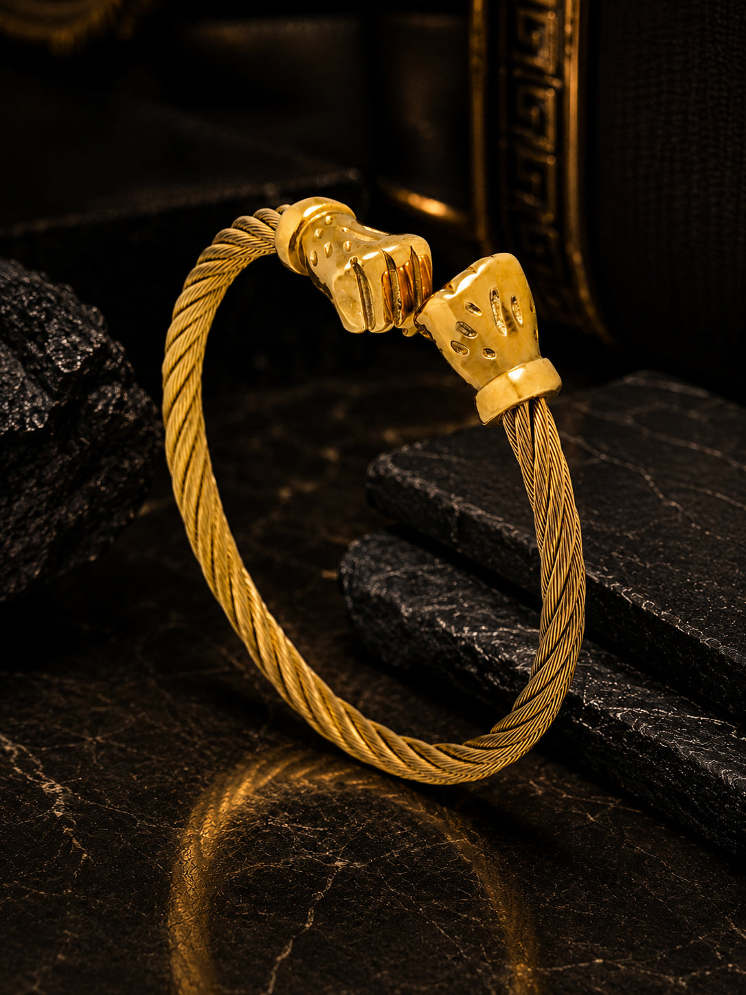 Aanura Gold Skull Cuff Bracelet For Men