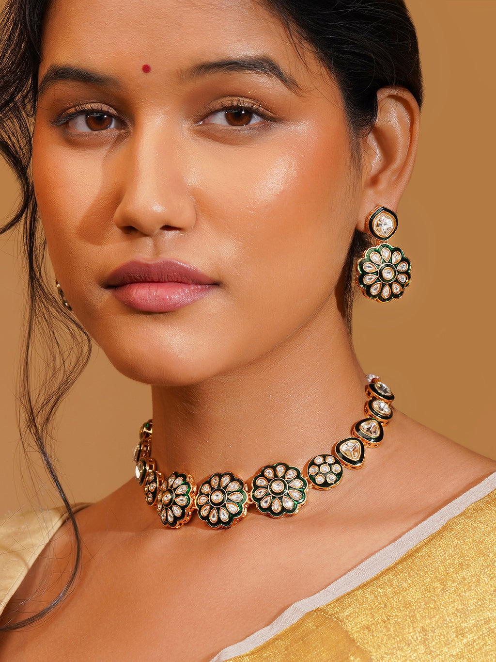 Aanura Gold Plated Floral Necklace Set