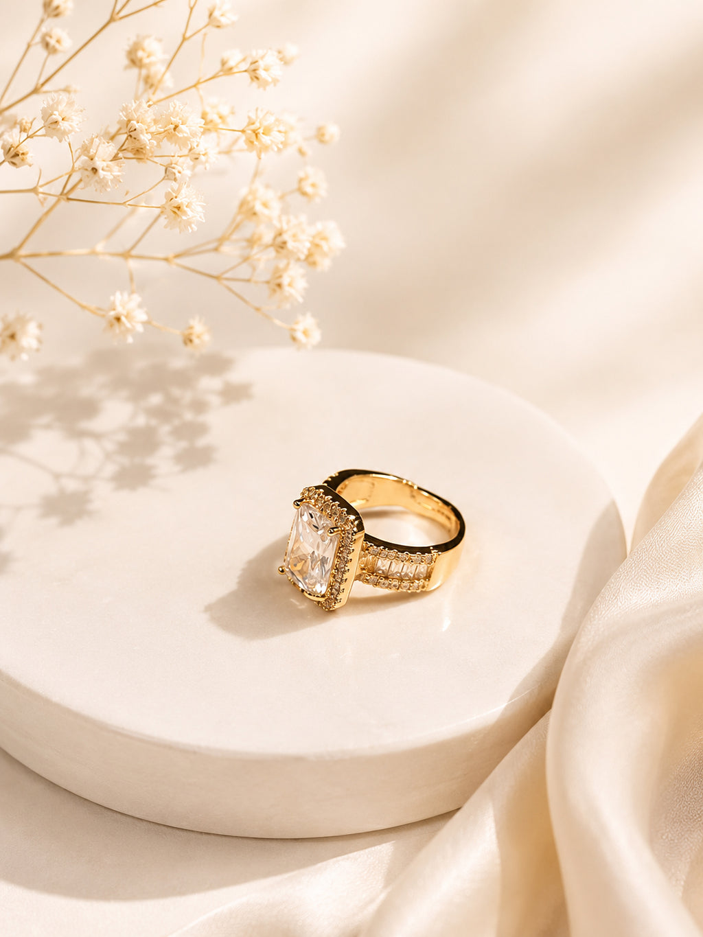 Aanura Emerald-Cut Halo Adjustable Statement Ring
