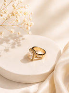 18K Gold Plated Emerald Halo Anti-Tarnish Waterproof Ring