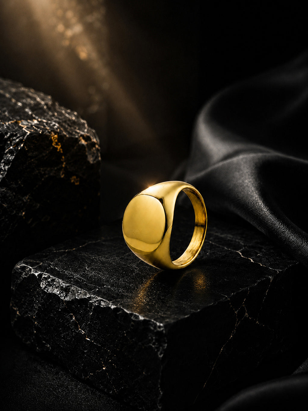 18K Gold Dome Signet Anti-Tarnish Waterproof Ring
