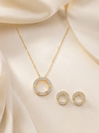 Golden Crystal Circle Necklace & Earrings Set