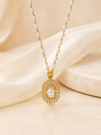 18K Gold Plated Pearl Bead Halo Necklace