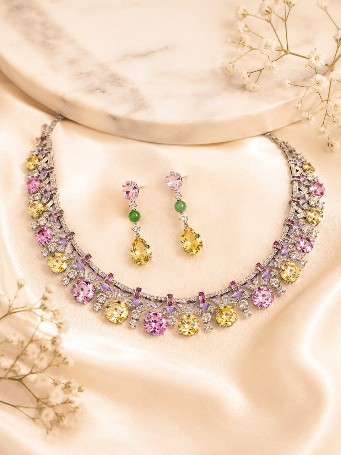 Aanura Yellow & Pink Gemstone Choker Necklace