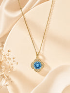 18K Gold Plated Blue Flower Halo Crystal Necklace