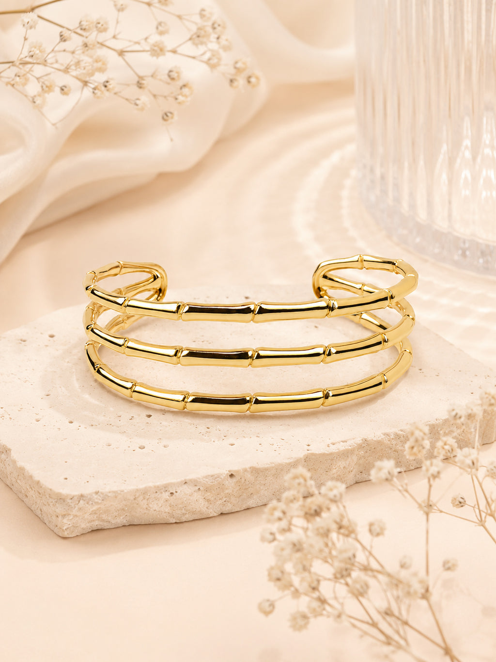 Aanura Triple Bamboo Gold Cuff Bracelet