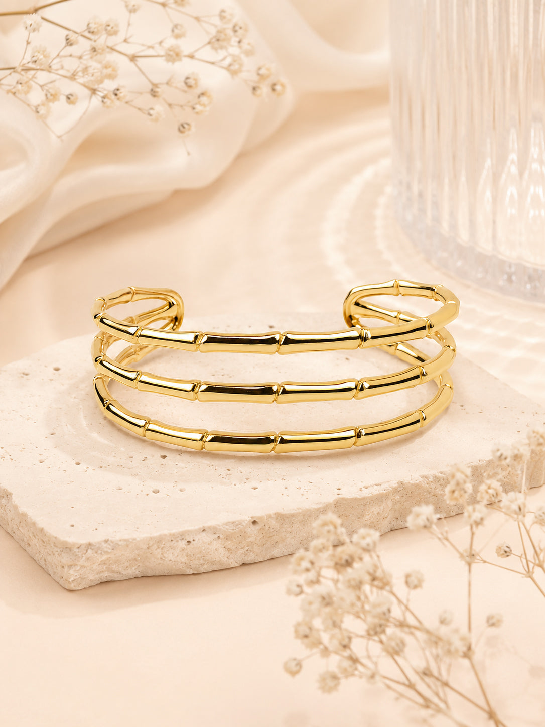 Aanura Triple Bamboo Gold Cuff Bracelet