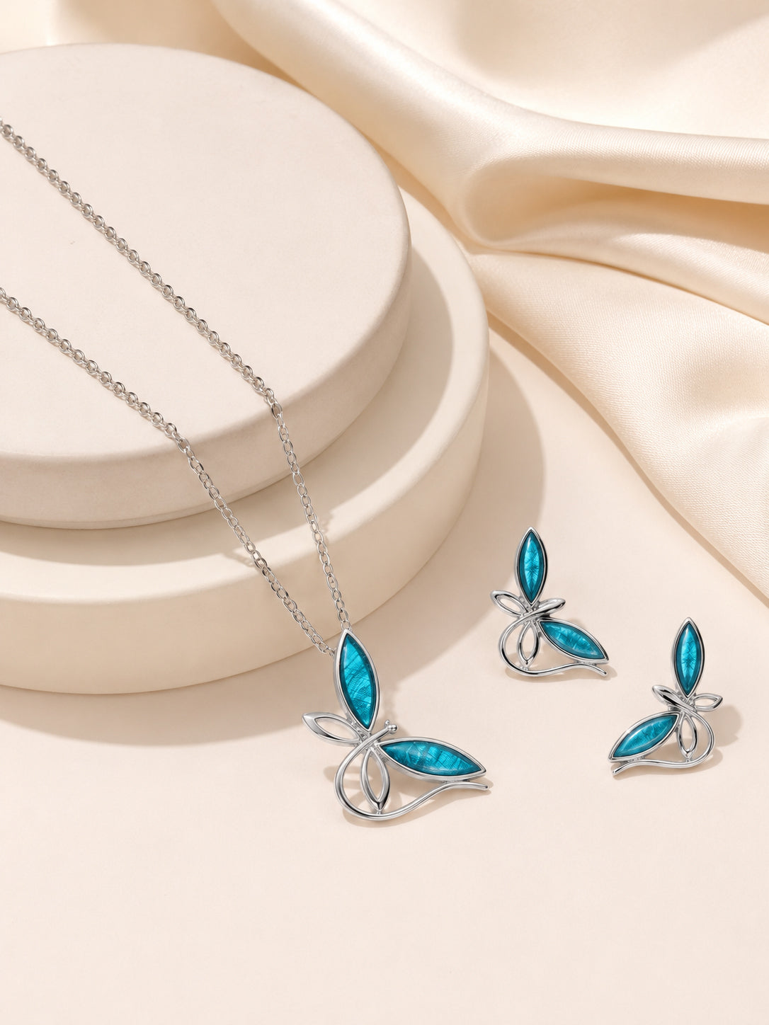 Aanura Blue Butterfly Necklace & Earrings Set