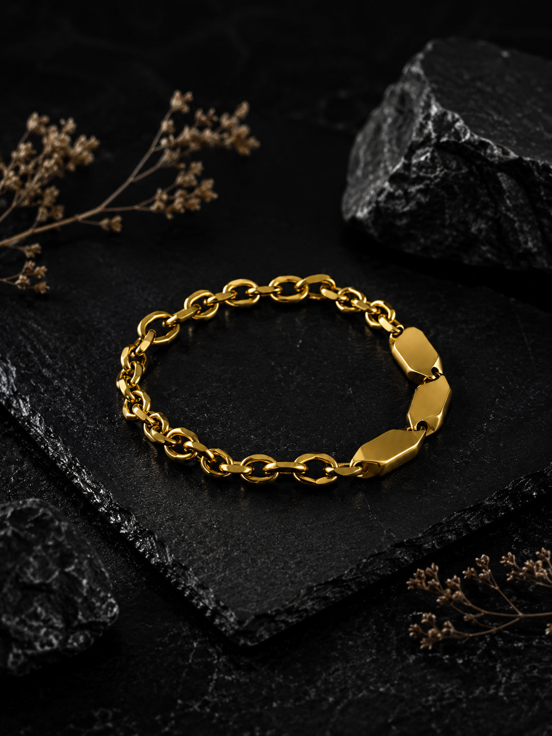 18K Gold Plated Rope Chain & Link Bracelet Combo for Men