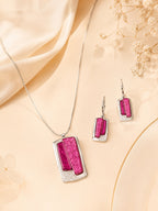Aanura Rectangular Pink Stone Necklace & Earrings Set