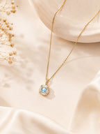 18K Gold Plated Blue Bloom Crystal Pendant Necklace