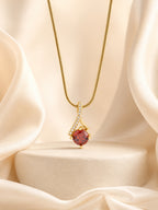 18K Gold Plated Red Crystal Swirl Pendant Necklace for Women