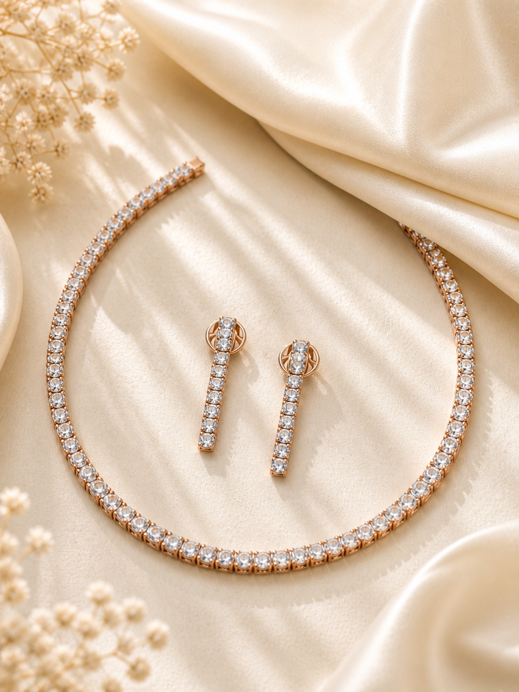 Aanura Diamond Tennis Necklace Set with Drop Earrings