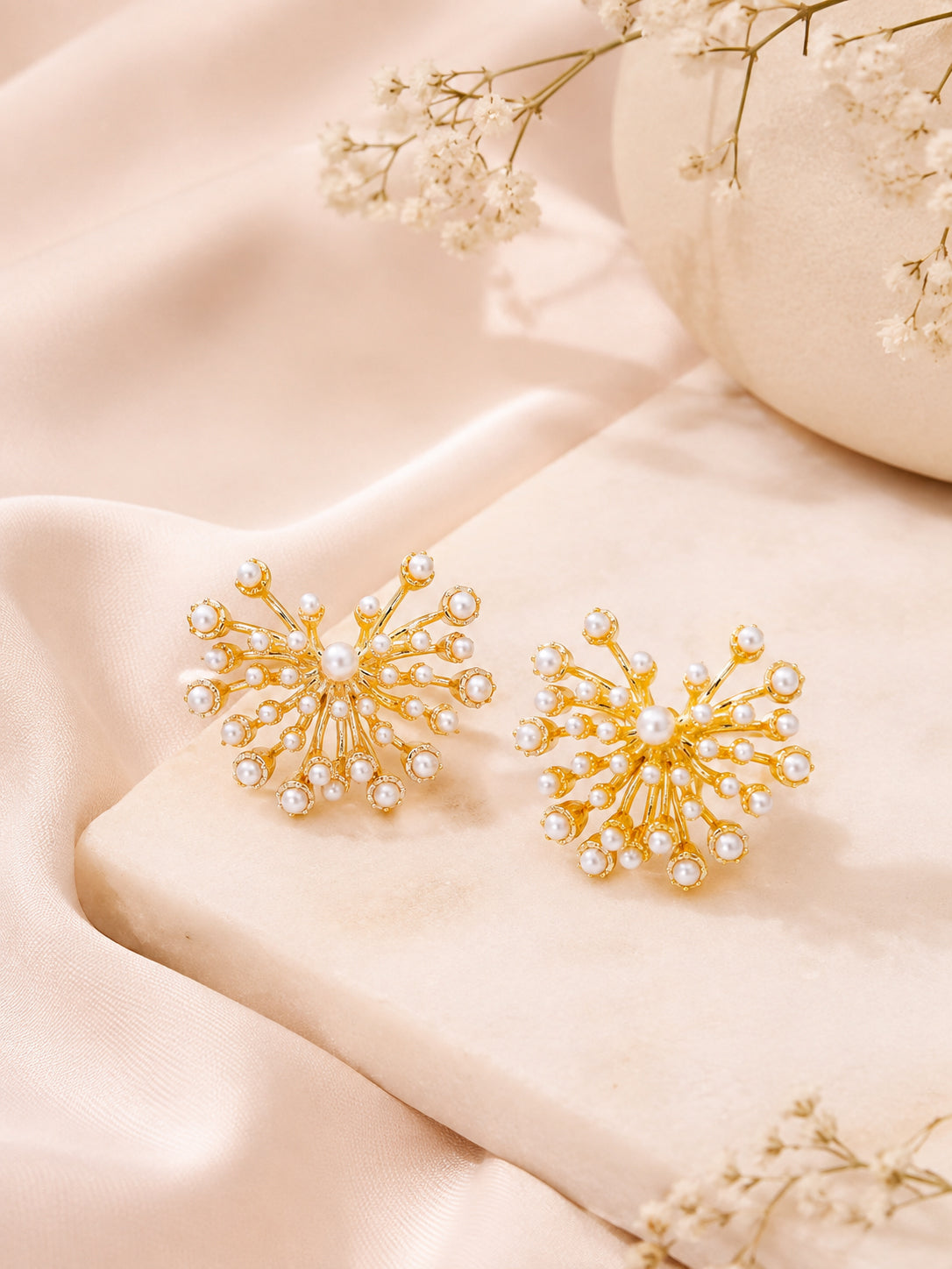 Aanura Pearl Starburst Gold Earrings