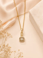 Vertical Bar Crystal Pendant Necklace with 18K Gold Plating