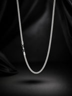 Rhodium Plated Herringbone Chain & Black Woven Bracelet Combo