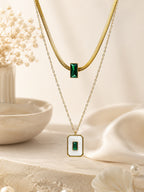 Aanura Emerald Square Dual-Layer Necklace