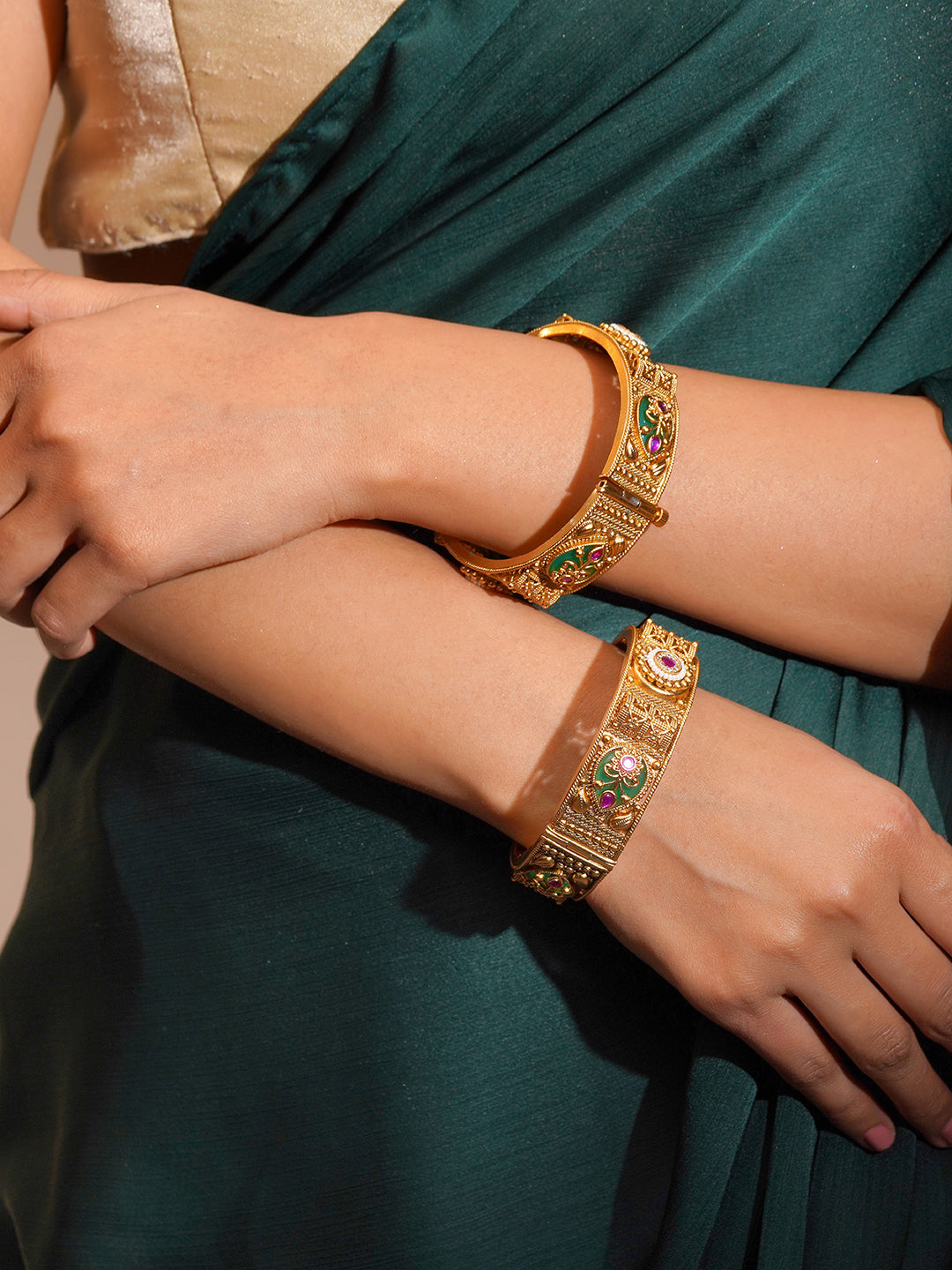 Aanura Gold Plated Royal Enamel Stone Bangle