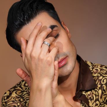 Aanura Silver-Tone Stainless Steel Ring For Men's