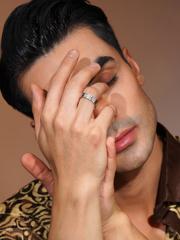 Aanura Silver-Tone Stainless Steel Ring For Men's