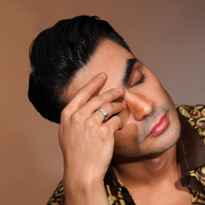 Aanura Silver-Tone Stainless Steel Ring For Men's