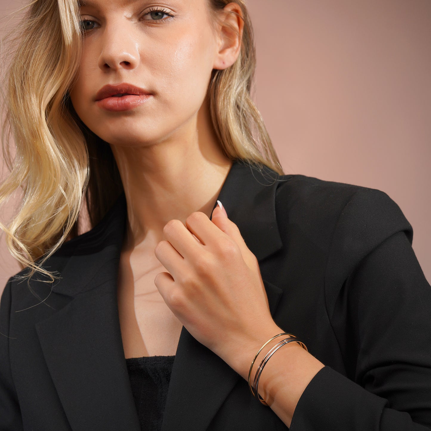 Aanura Trio Tone Minimal Slip-On Bracelet Set