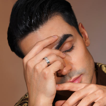 Aanura Silver-Tone Stainless Steel Ring For Men's