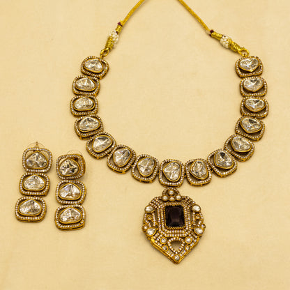Aanura Kundan Necklace with Pink Stone Heritage Pendant