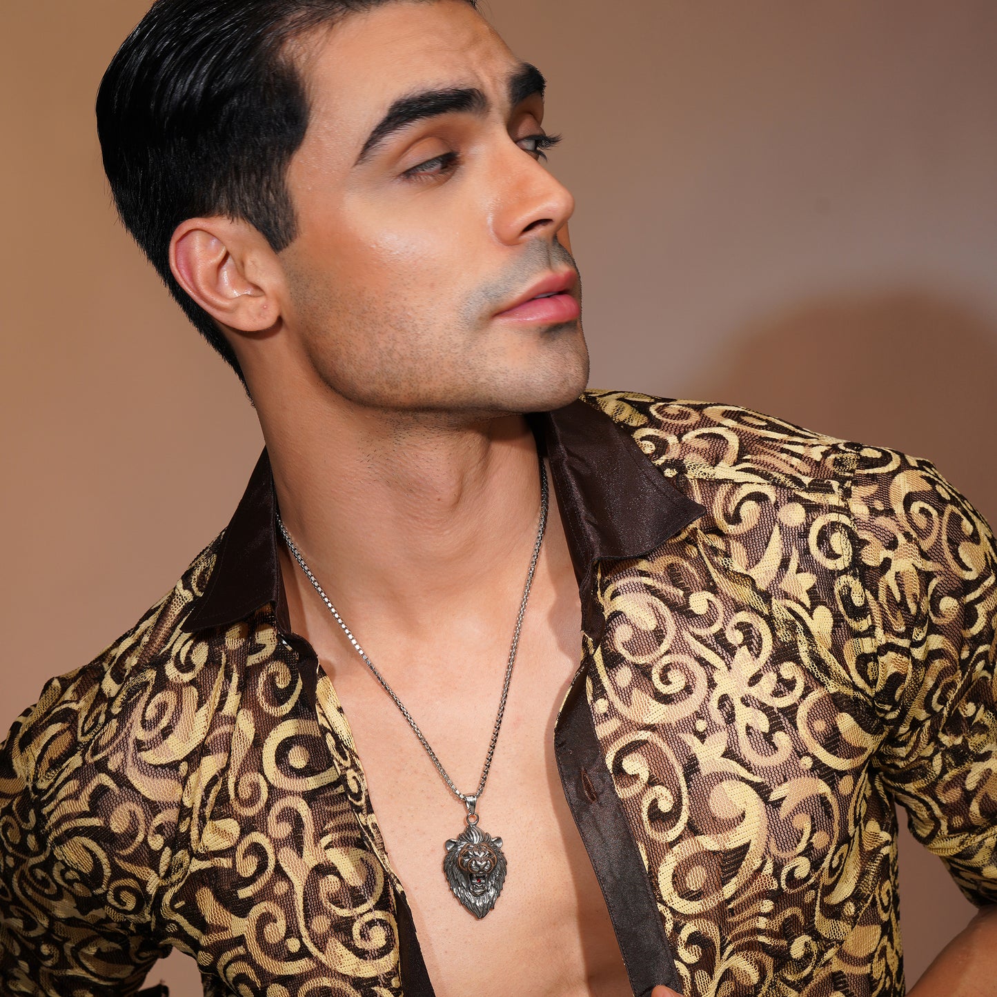 Aanura Silver Lion Pendant Chain For Men