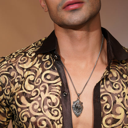 Aanura Silver Lion Pendant Chain For Men