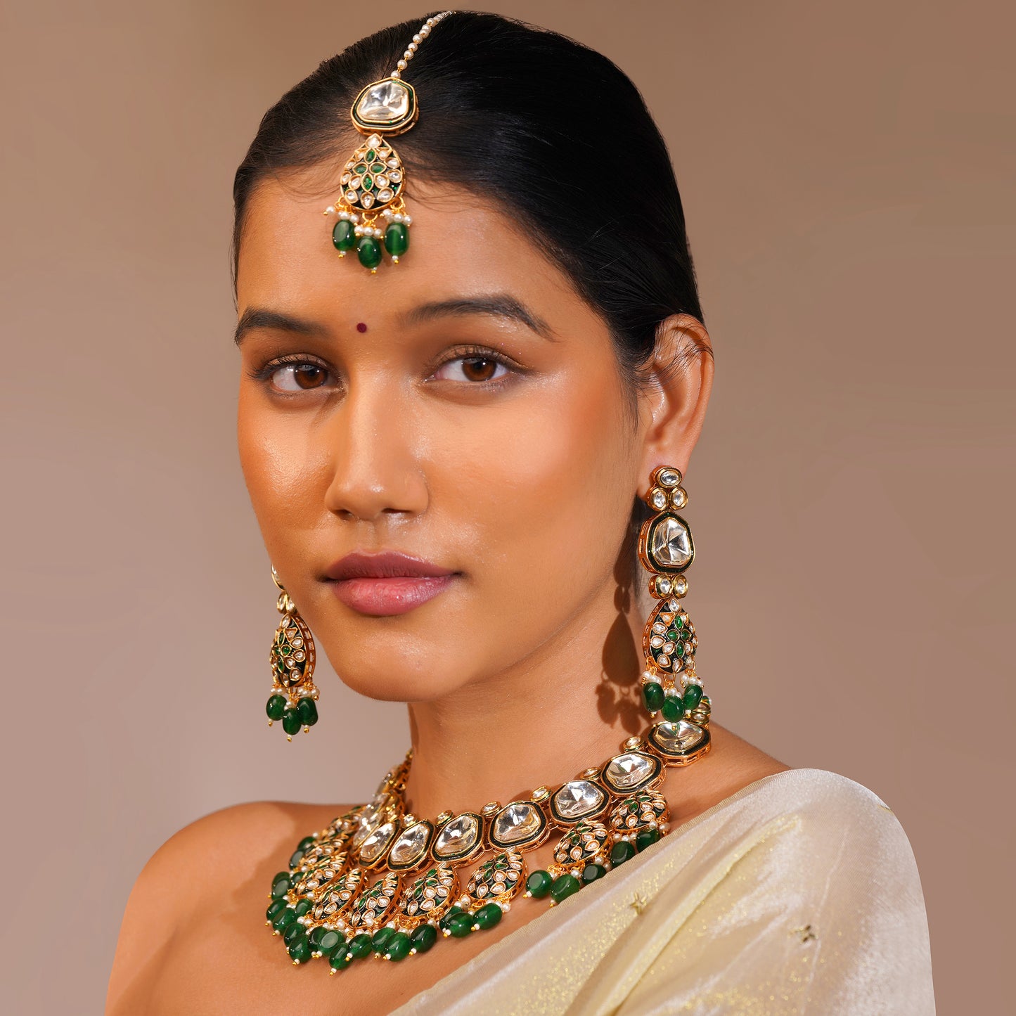 Aanura Gold Traditional Necklace Set With Earrings